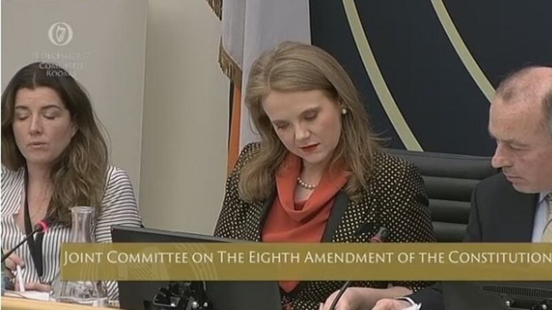 Senator Catherine Noone (Fine Gael) chairwoman of the Oireachtas Committee on the Eighth Amendment speaks to committee officials during its meeting on Wednesday.