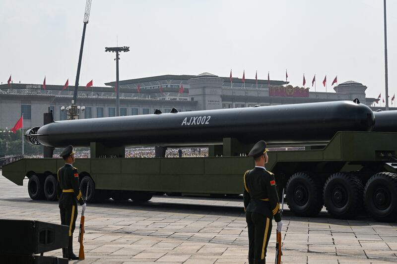 An AJX002 unmanned underwater vehicle is seen during a military parade in Beijing's Tiananmen Square on September 3rd, 2025. Photograph: Greg Baker/ AFP