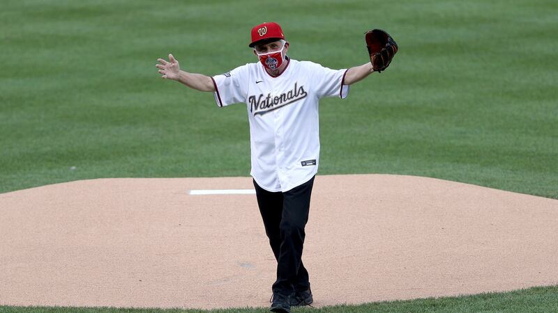 Dr Anthony Fauci after throwing out the ceremonial first pitch prior to a game between the New York Yankees and the Washington Nationals in July. Photograph: Rob Carr/Getty