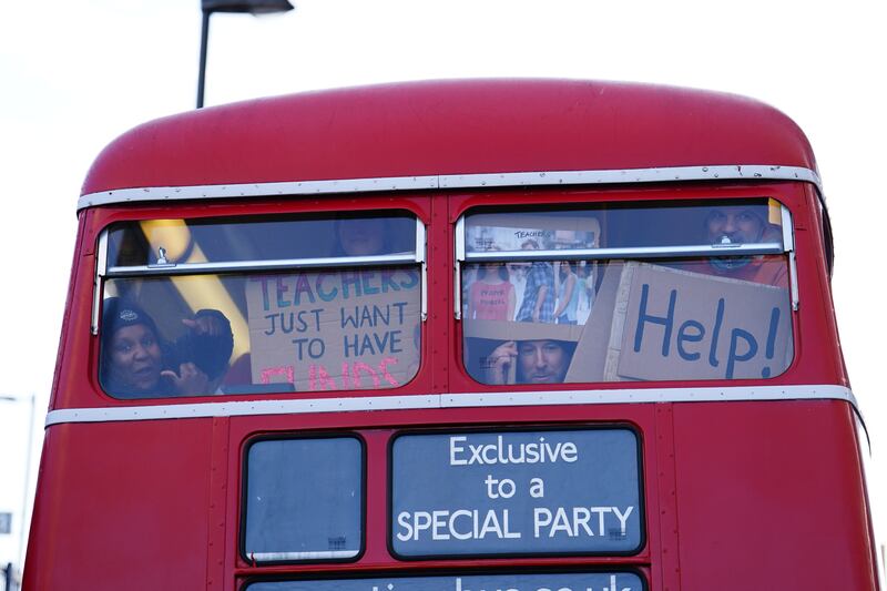 Teachers from the National Education Union travel to central London to join the march. Photograph: Jordan Pettitt/ PA Wire