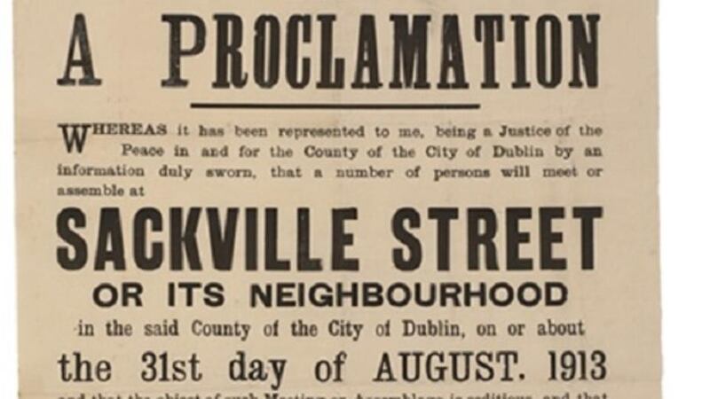 A detail of the 1913 proclamation banning the lockout demonstration on Sacville St.