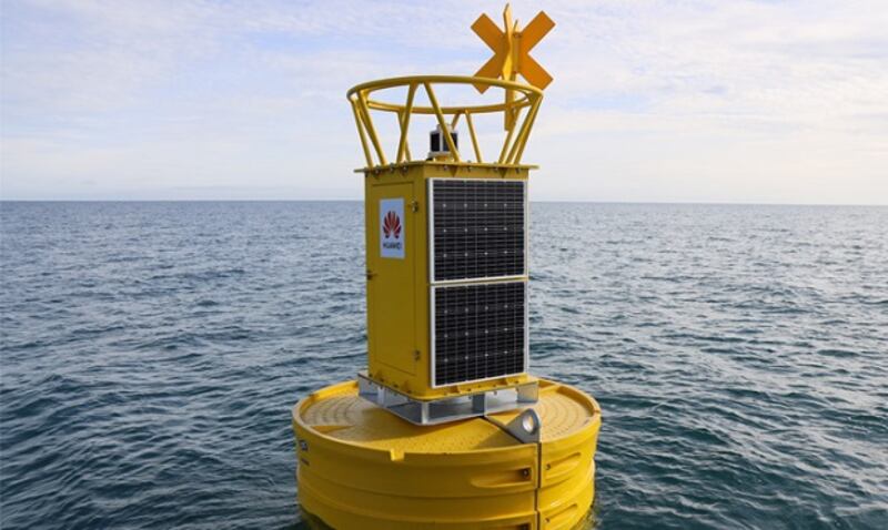 The smart buoy deployed off the south coast of Ireland. Photograph: Huawei