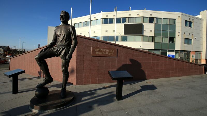 The Jimmy Armfield statue outside Bloomfield Road. Photo: Mike Egerton/PA Wire
