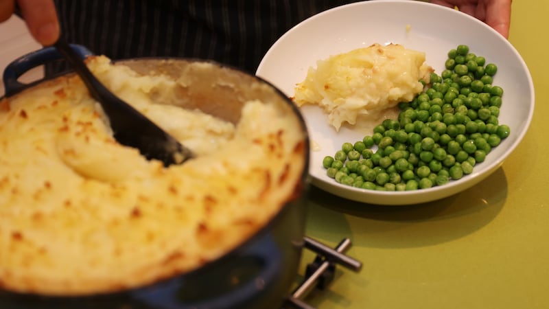 The prepared smoked fish pie with greenpeas