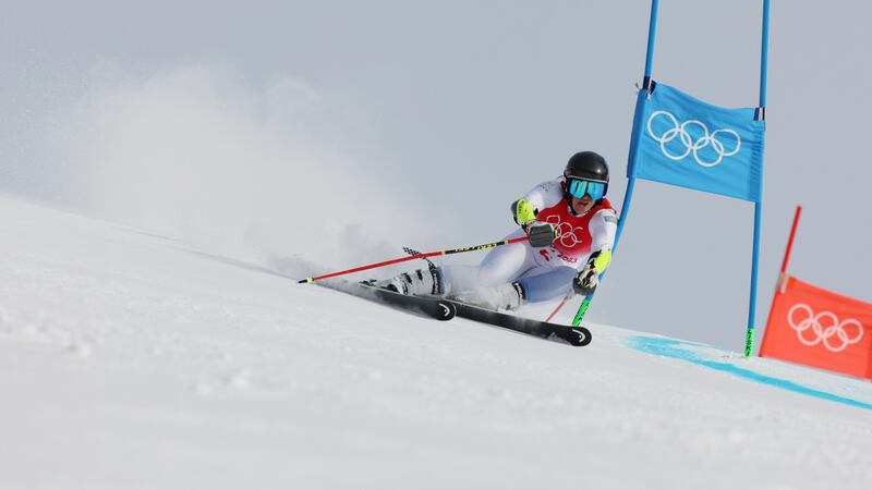 Gold medallist Sara Hector of  Sweden skis during the Women’s Giant Slalom second run  on day three of the Beijing  Winter Olympics  at the National Alpine Ski Centre  in Yanqing, China. Photograph: Adam Pretty/Getty Images