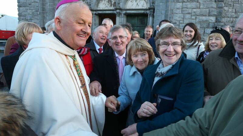The new Bishop of Galway, Most Rev Brendan Kelly, meeting with members of the public after his installation at Galway Cathedral on Sunday. Photograph: Joe O’Shaughnessy