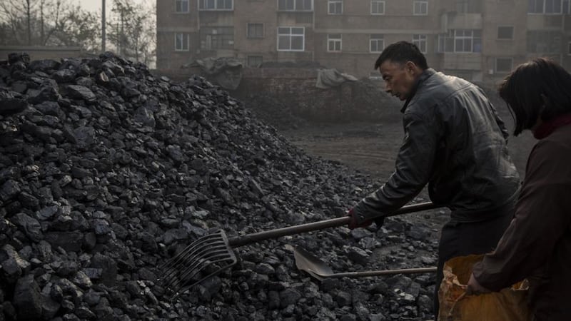 A coal depot, which manufactures coal used for cooking and heating,  in Hebei outside Beijing. Photograph:  Kevin Frayer/Getty Images