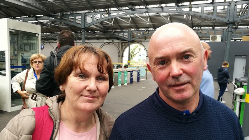 Jackie and Kevin Hennigan from Ballina, Co Mayo, at Heuston Station. Photograph: Colin Gleeson
