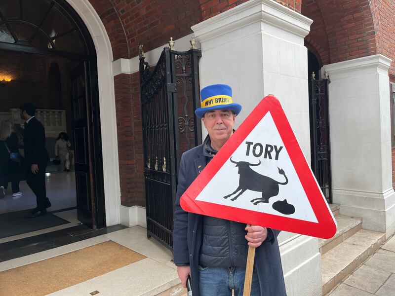 The venue was meant to be kept secret but it leaked to Mr Stop Brexit, Steve Bray, who has been blaring music from a giant speaker at the houses of parliament for almost eight years. Photograph: Mark Paul