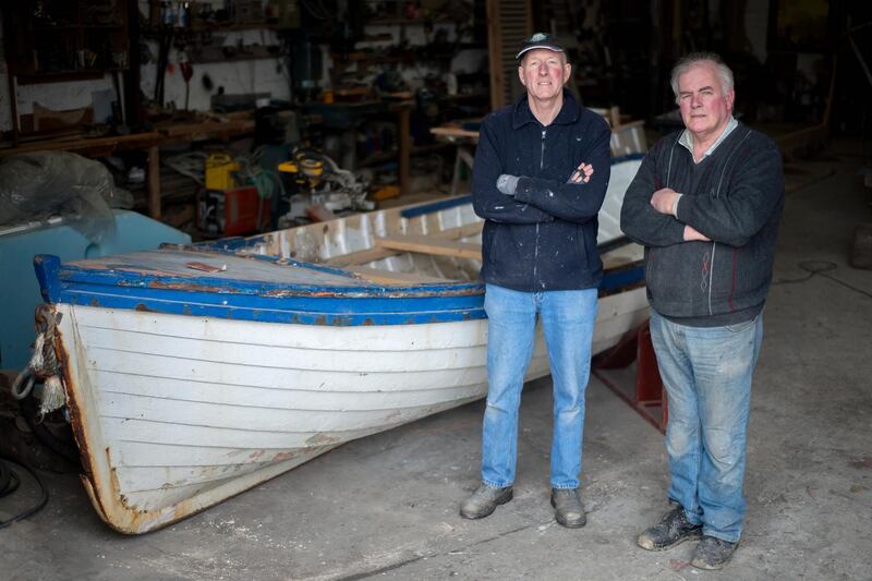 Foyle punt: Philip and Brian McDonald at their boatyard in Greencastle, Co Donegal. Photograph: Donal Glackin
