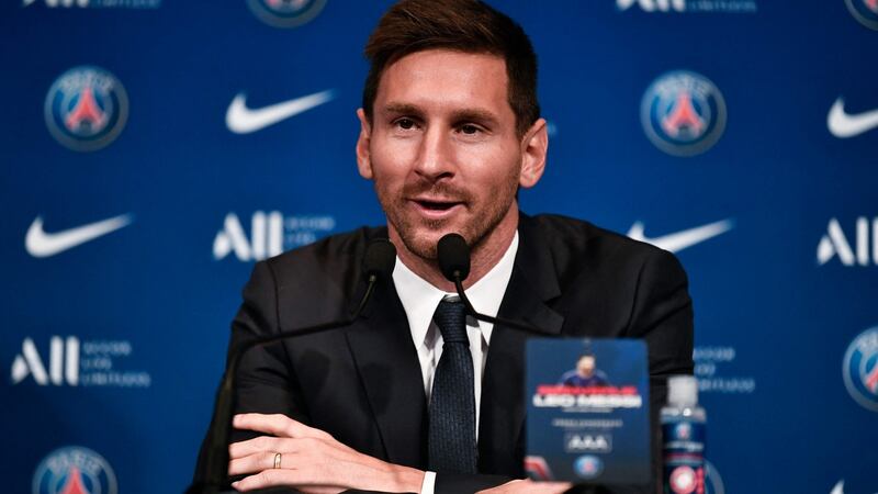 Lionel Messi gave a press conference on Wednesday following his move from Barcelona to PSG. Photograph: Stephanie De Sakutin/Getty/AFP