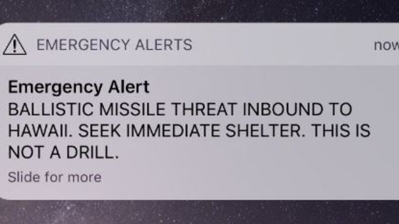 The message was sent in error to Hawaii residents’ mobile phones. Source: Twitter