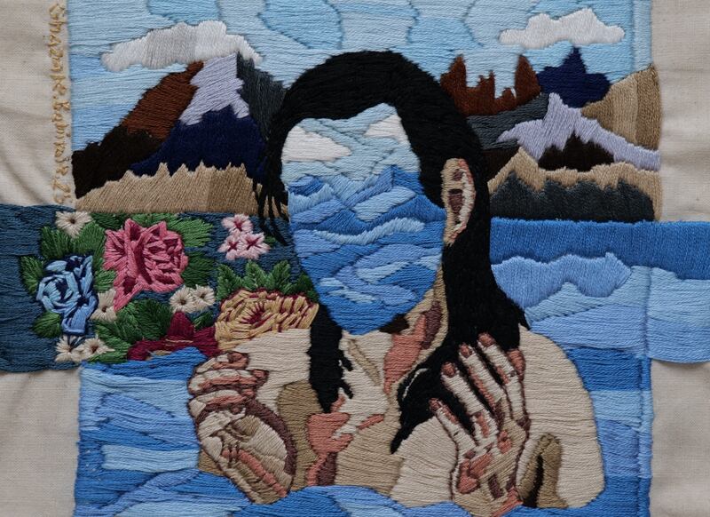 A work of embroidery by Ghazale Bahiraie, inspired by James Joyce's Ulysses