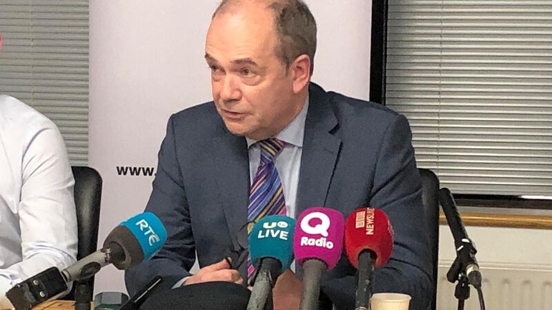The North’s chief medical officer Dr Michael McBride speaking at a press conference in Belfast  on Thursday evening. Photograph:  Michael McHugh/PA