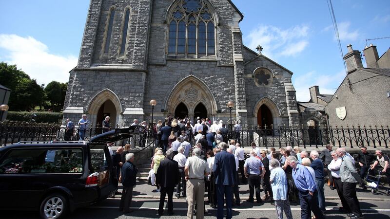 The funeral of disappeared victim Seamus Ruddy takes place at St Catherine’s Dominican Chapel in Newry Co Armagh. Photograph: Niall Carson /PA Wire