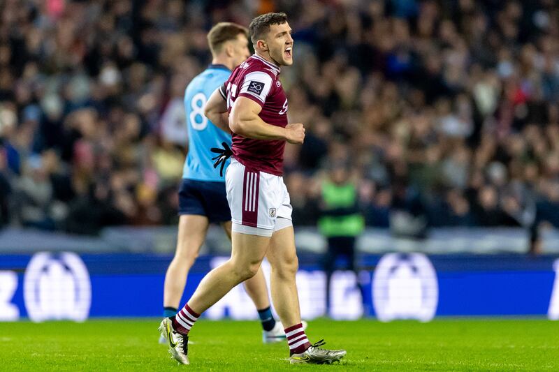 Galway’s Damien Comer celebrates scoring a goal against Dublin at Croke Park. Photograph: Morgan Treacy/Inpho
