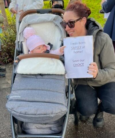 Amelia McNamara and baby Grace were among a group of 250 people who attended a protest in Cork today to register their anger at a proposed HSE recommendation to limit homebirths nationally to women living within a half an hour of maternity units. Photograph : Olivia Kelleher