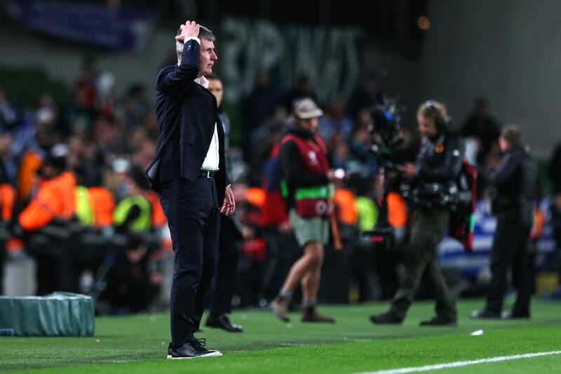 Ireland manager Stephen Kenny late on in the Euro 2024 qualifier against Greece. Photograph: Ryan Byrne/Inpho 