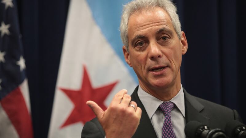 Chicago mayor Rahm Emanuel giving a press conference on Wednesday in respponse to Donald Trump’s threat to defund “sanctuary cities”. He said: “I want to be clear: We’re going to stay a sanctuary city. There is no stranger among us.” Photograph: Scott Olson/Getty Images