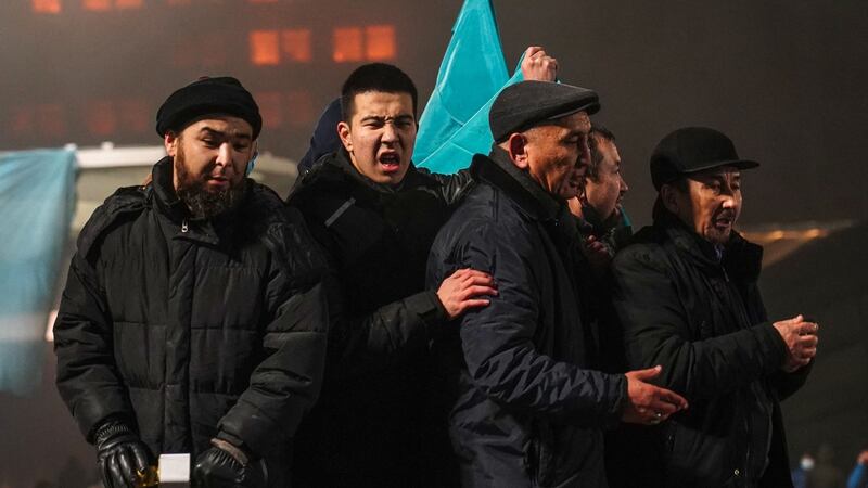 Protesters  in Almaty on Wednesday. Photograph: Abduaziz Madyarov/AFP via Getty Images