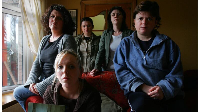 Bridgeen Hagans (centre), fiancee of murdered Belfast man Robert McCartney, with four of his five sisters, Donna, Claire, Catherine and Gemma. Photograph: Bryan O’Brien