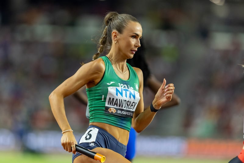 Sharlene Mawdsley in the 4x400m heats in the World Athletic Championships. Photograph: Morgan Treacy/Inpho