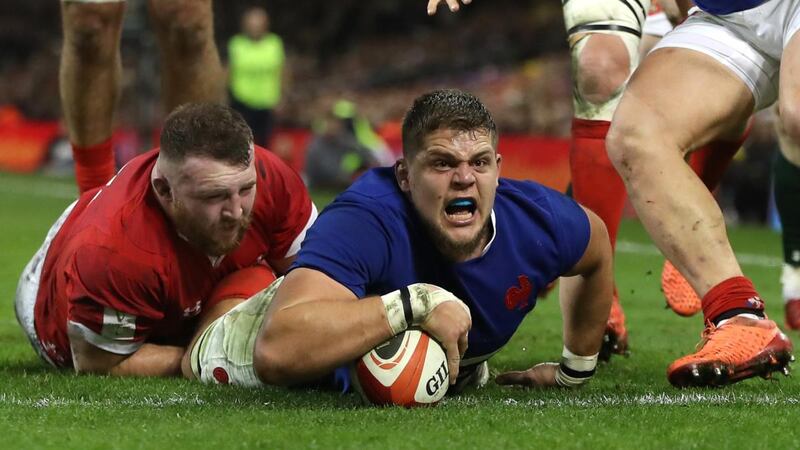 Paul Willemse of France celebrates scoring his side’s second try. Photo: David Rogers/Getty Images