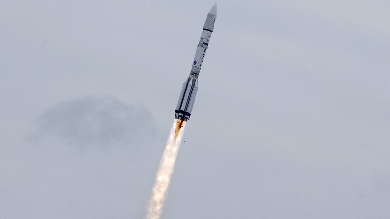 The Proton-M rocket, carrying the ExoMars 2016 spacecraft to Mars, blasts off from the launchpad at the Baikonur cosmodrome in Kazakhstan on Monday. Photograph: Shamil Zhumatov/Reuters