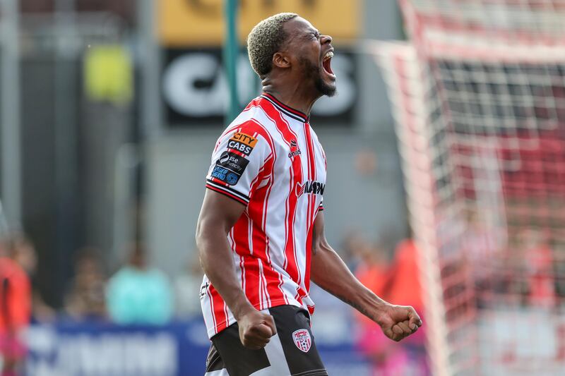 SSE Airtricity League Premier Division, The Ryan McBride Brandywell Stadium, Derry 25/7/2025
Derry City vs Bohemians
Derry’s Afolabi Akinyemi  reacts after a missed chance
Mandatory Credit ©INPHO/Lorcan Doherty