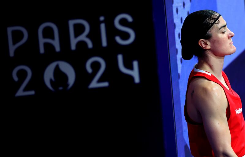 Kellie Harrington prepares to enter the ring against Angie Paola Valdes Pana. Photograph: James Crombie