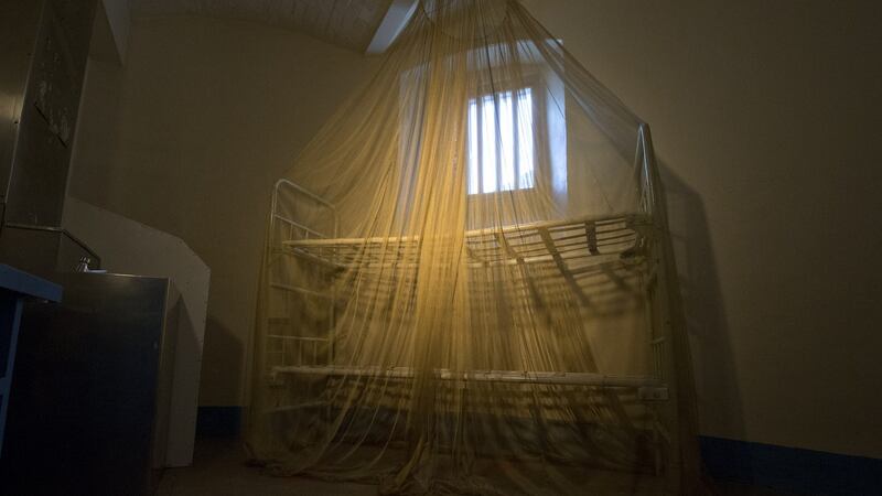 ‘The Winter’ by Steve McQueen stands in a cell at Reading Gaol during the exhibition. Photograph: Justin Tallis/AFP/Getty Images