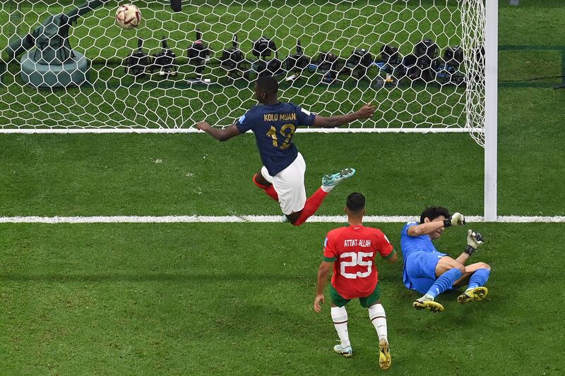 Randal Kolo Muani delights France and trivia fans by scoring for France against Morocco. Photograph Franck Fife/AFP via Getty Images