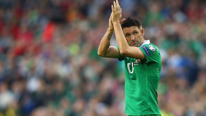 Robbie Keane  applauds the fans after being substituted against Gibraltar having scored a hat-trick.  Photograph:   Ian Walton/Getty Images