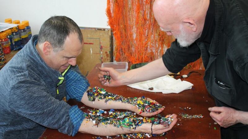 Declan Byrne and Alastair MacLennan engaging and collaborating in the KCAT Studio, 2015
