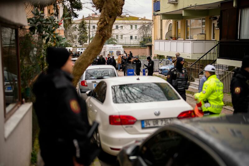 Police at the scene after the attack at Istanbul’s Santa Maria Church (Emrah Gurel/AP)
