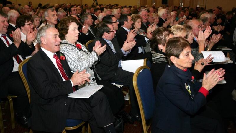 Delegates atttend a DUP conference: for a party once opposed to powersharing, DUP members are fairly enthusiastic about the new political dispensation. As one eyebrow-raiser, a majority believe that the DUP and Sinn Féin are “co-operating well” in the Assembly. Obviously it helps when you are the largest party in that arrangement. Photograph: Eric Luke
