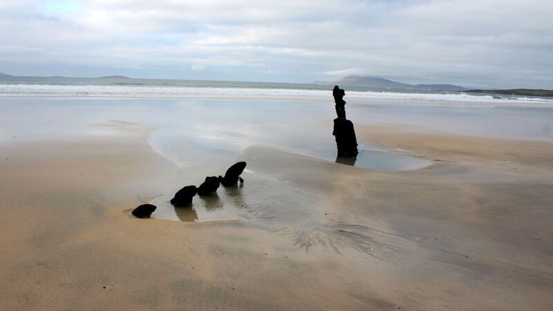 A shipwreck recently exposed at Thallabawn Strand, Co Mayo. Photograph: Michael Gibbons