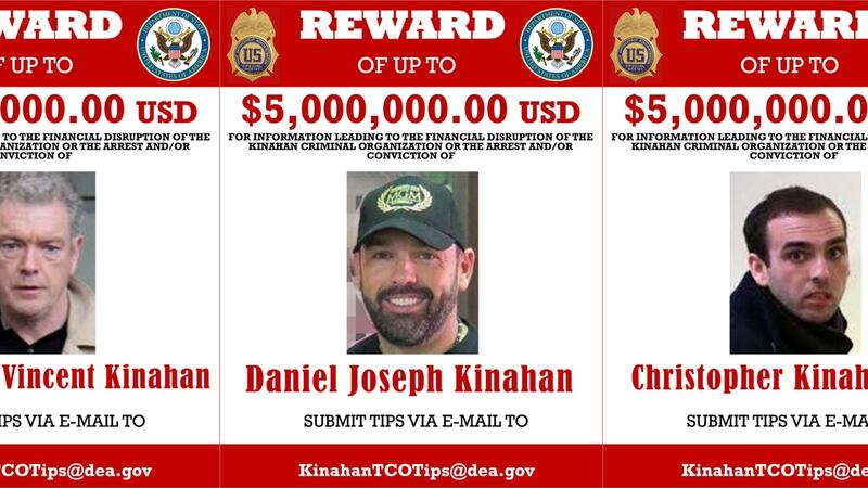 US ‘Wanted’ posters of the Kinahans: Christy, Daniel and Christopher jnr