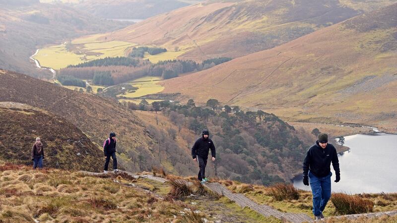 Walkers enjoy a bracing ramble  near Luggala, Co Wicklow.  Photograph: Eric Luke/The Irish Times