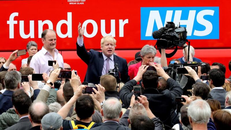 Brexit Britain: Boris Johnson speaks in front of the Vote Leave battle bus. Photograph: Christopher Furlong/Getty