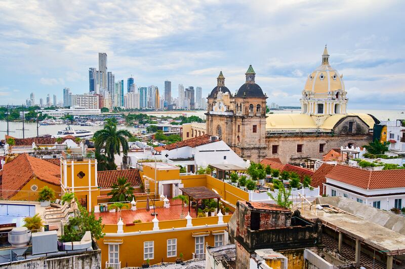Cartagena de Indias cityscape with Bocagrande in the background, Colombia