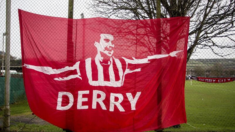 A tribute to former Derry City player Mark Farren at the  Brandywell. Photograph: Presseye/Lorcan Doherty/Inpho