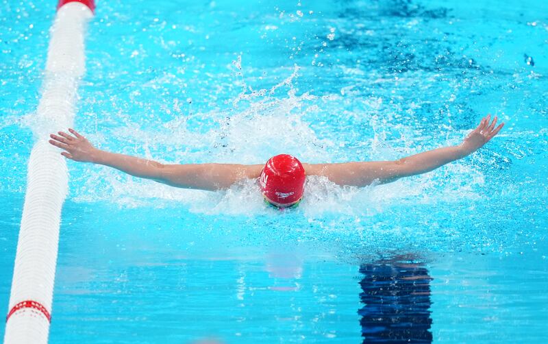 China's Zhang Yufei won the second heat of the women's 100m butterfly. Photograph: John Walton/PA Wire