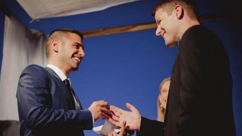 Daragh Lally (right), an Irish man who moved to Israel from Ireland, to live with his Israeli partner, Lior Nener. Photograph: Kobi Mehager