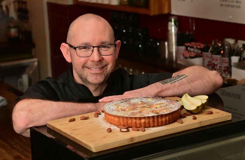 Daniel Duckett, of Lazy Claire Patisserie, East Belfast, shares his Lazy Claire Tarte Bourdaloue recipe. Photograph: Colm Lenaghan/Pacemaker
