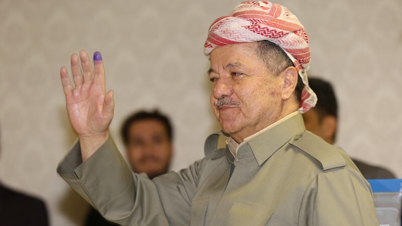 Masoud Barzani, president of Iraq’s Kurdistan region, after voting in the independence referendum in Pirmam City near Erbil. Photograph: Gailan Haji/EPA
