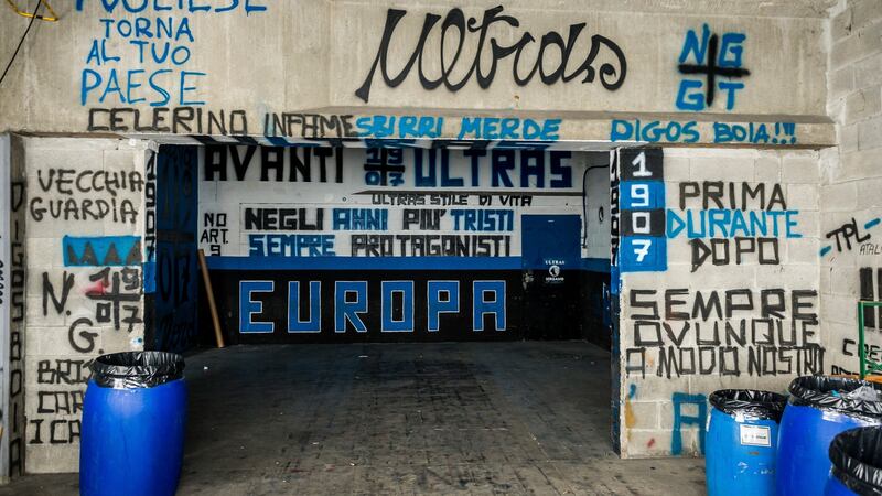 Graffiti supporting Atalanta is seen in Bergamo. Photo: Alessandro Rota/The New York Times