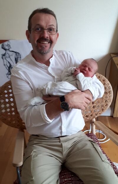 Enda and Caleb, on the day he was born.