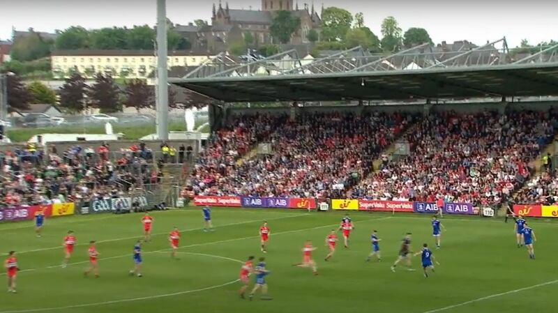 But just as he [Niall Kearns] went to kick the ball, Beggan ran across his eyeline. Actually, even before he took the shot, Beggan had his hand in the air looking for the pass from Hughes. That to me showed a total lack of understanding of outfield play.