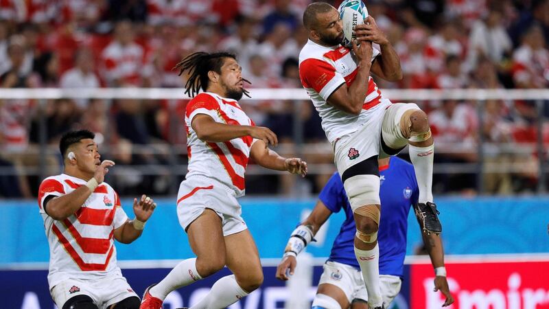Michael Leitch jumps to catch. Photo: Adrian Dennis/Getty Images